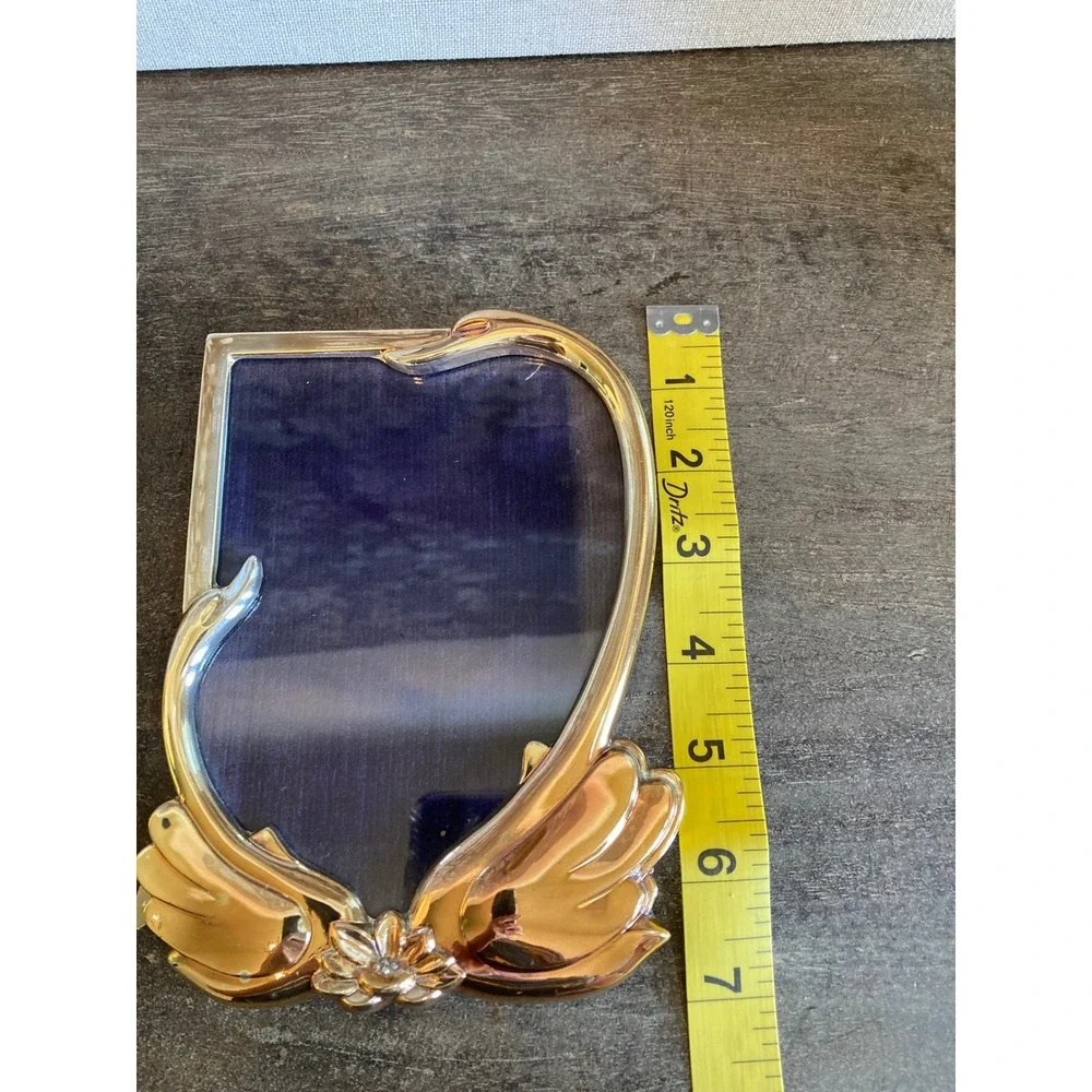 Gold Tone Swan Floral Picture Frame Art Deco Hollywood Regency Tabletop 5x7